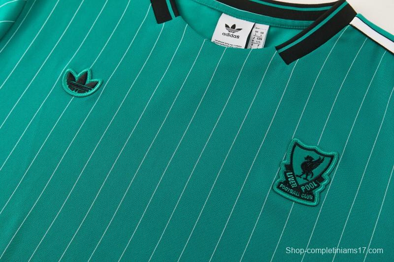 26/27 Liverpool   Green Pinstripe  Short Sleeve+Soccer Shorts