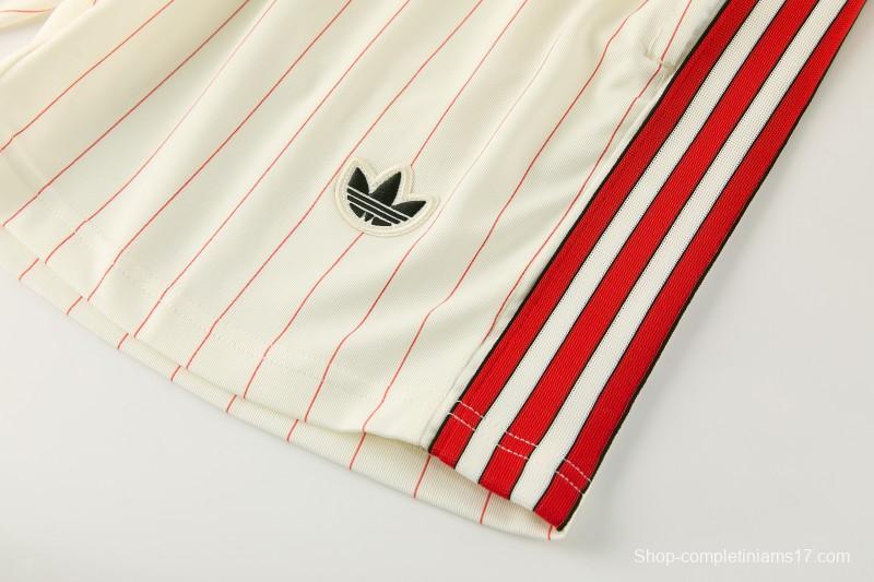 26/27 Benfica × Adidas Originals Off-White Pinstripe Short Sleeve+Soccer Shorts