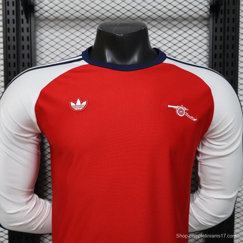 Player Version 2026  Arsenal x Adidas Originals Retro Red with White Long Sleeve Raglan Home Jersey
