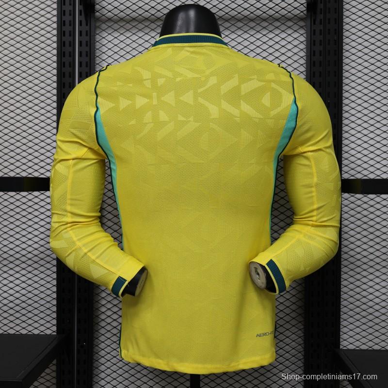Player Version 2026 Brazil  Yellow with Geometric Pattern Home Long Sleeve Jersey