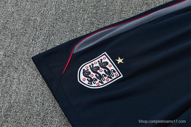 2026 England Grey Short Sleeve+ Navy Blue Soccer Shorts