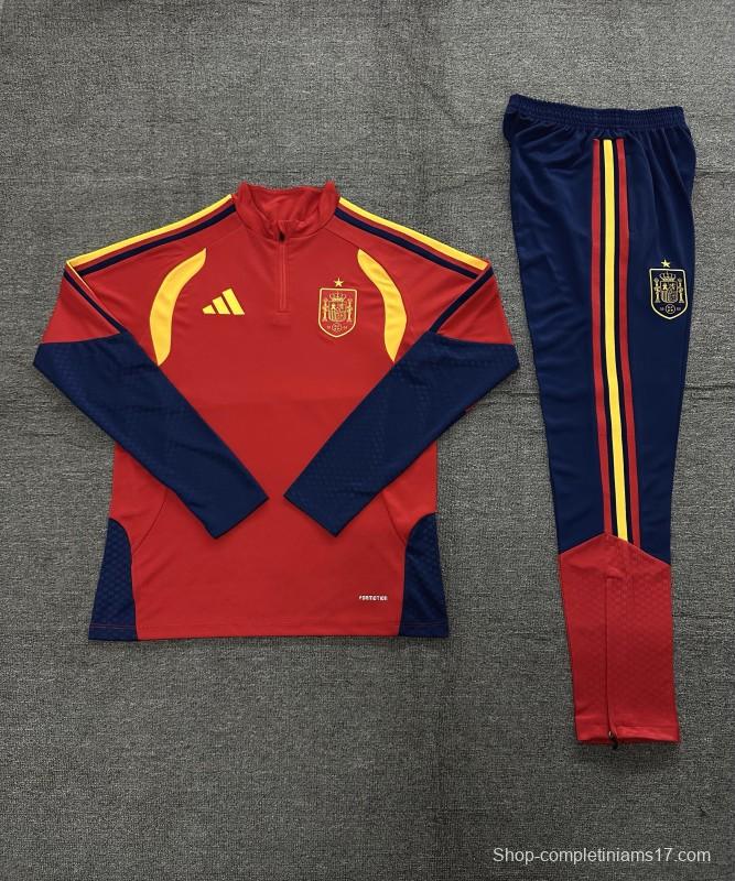 26/27 Kids Spain Home Red Half Zipper Jacket Tracksuit + Long Pants