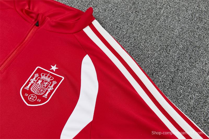 2026 Spain Red Half Zipper Jacket Tracksuit + Long Pants