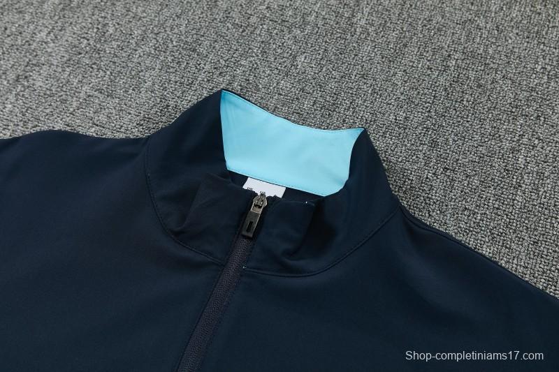 2026 Barcelona Navy Blue  Full Zipper Jacket Tracksuit + Long Pants