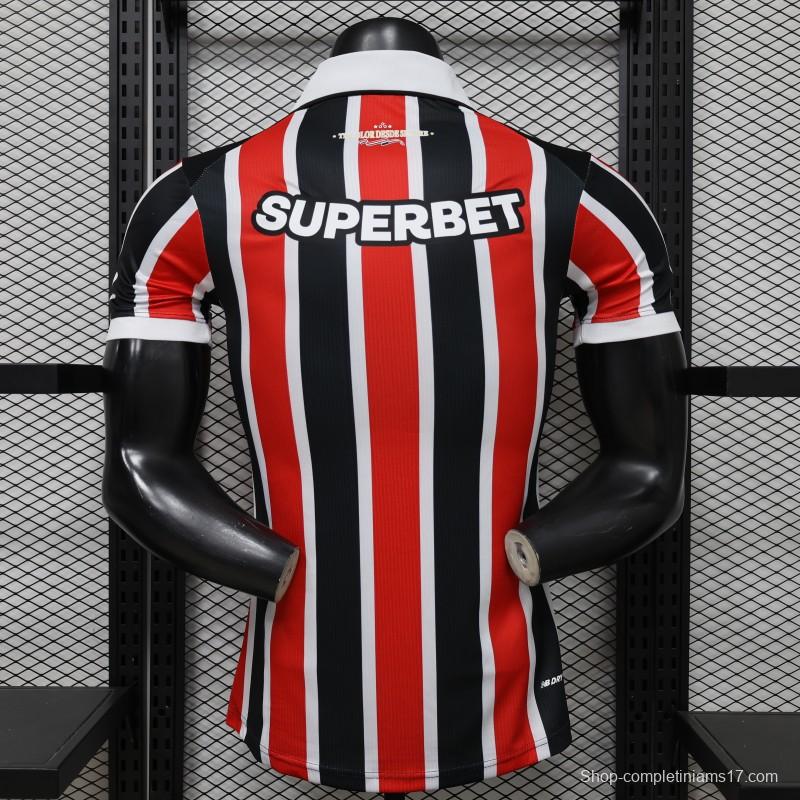 Player Version 26/27 São Paulo FC Away Red & Black Stripe  With White Collar Jersey