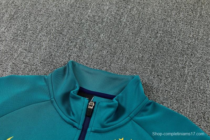 26/27 Brazil Teal&Navy Blue Full Zipper Jacket Tracksuit + Long Pants