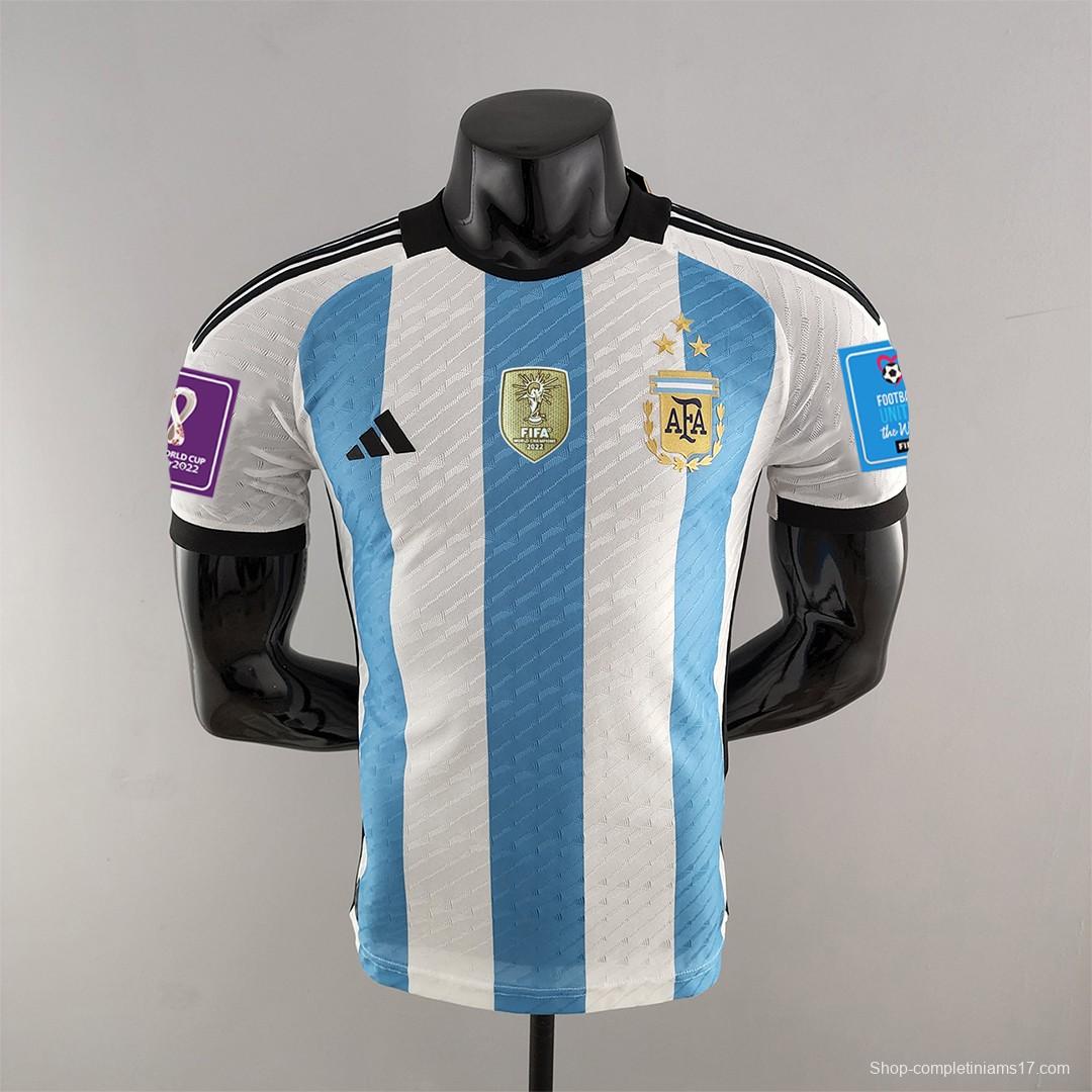 Player Version 3 Stars 2022 Argentina Home Jersey With World Cup Champion Patches