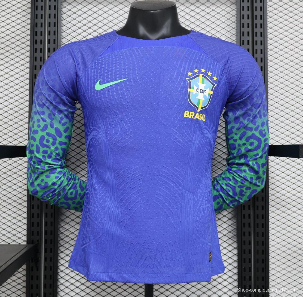 Player Version 2022 Brazil Away Blue Long Sleeve Jersey