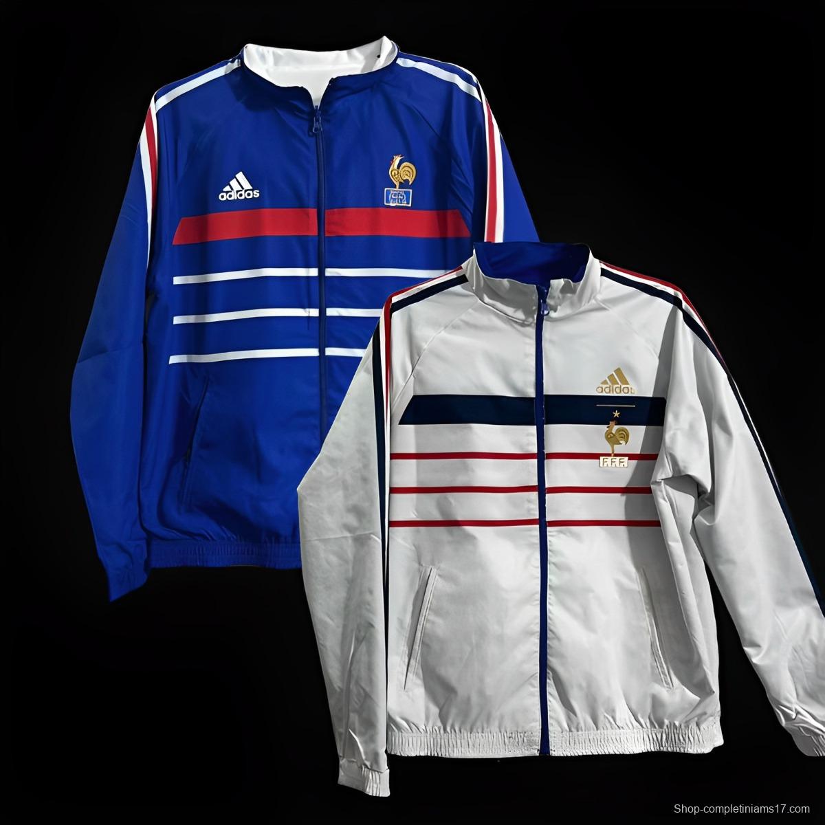 Retro 1998 France Blue/White Reversible Full Zipper Jacket