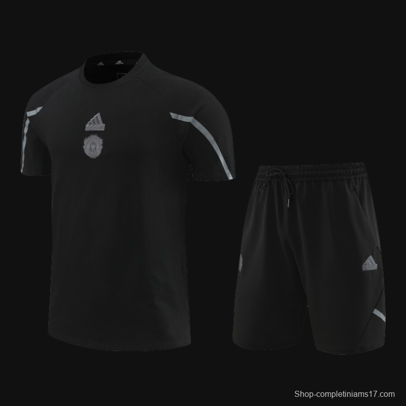 23/24 Manchester United Black Cotton Short Sleeve Jersey+Shorts