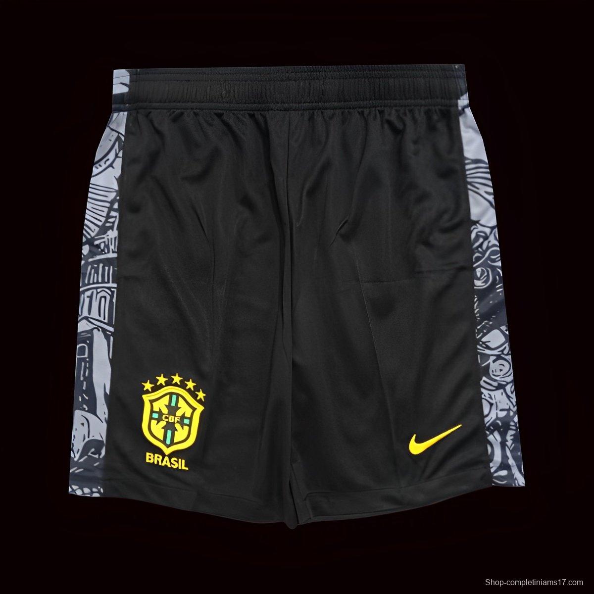 2024 Brazil Copa America Black Grey Goalkeeper Shorts