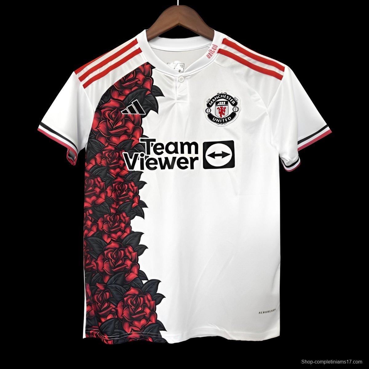 25/26 Manchester United White Rose Pattern Special Jersey