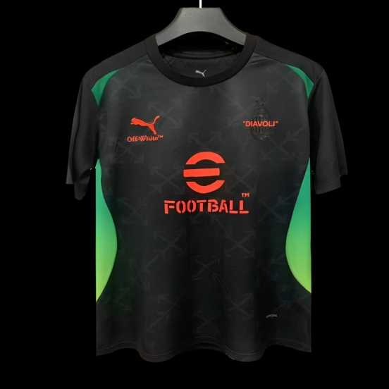 25/26 AC Milan x OFF-WHITE Pre-Match Black/Green Jersey