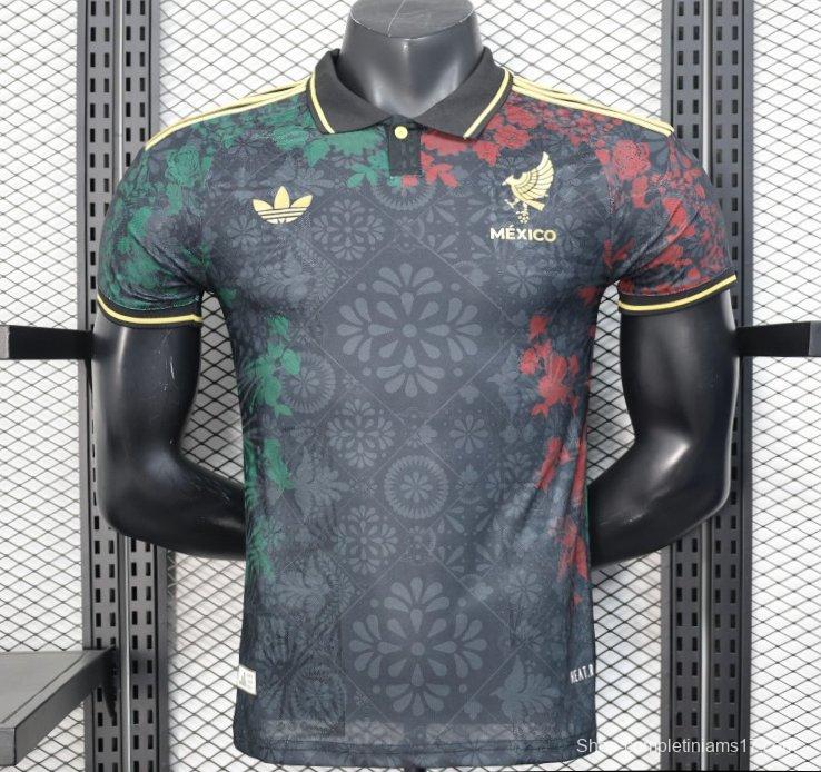 Player Version 2025 Mexico Black with Floral Pattern Design Jersey