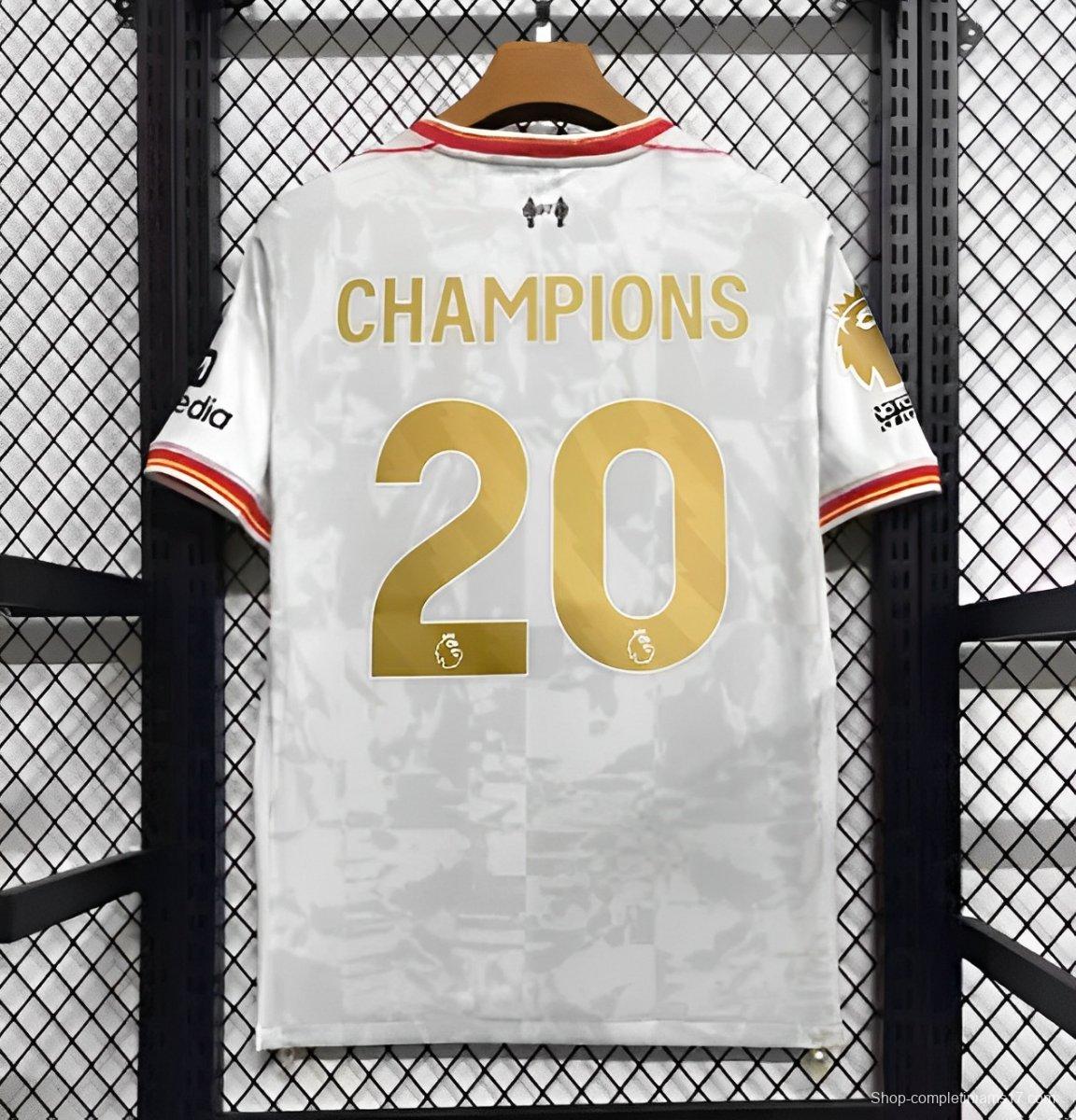 24/25 Liverpool Third White Jersey With 20 Champions Printing