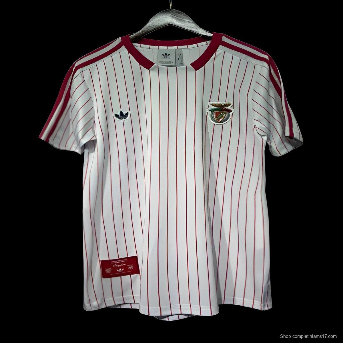 25/26 Benfica Adidas Original White with Red Pinstripes Jersey