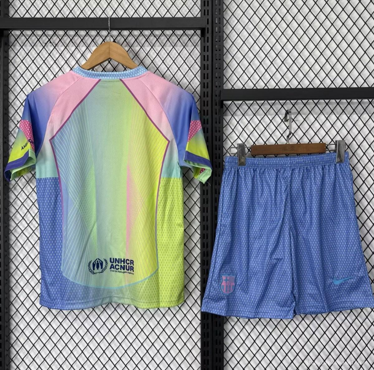 25/26 Kids Barcelona Rainbow Gradient with Multicolor Pattern Jersey
