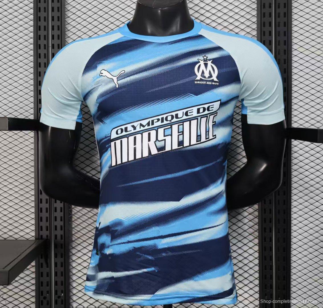 Player Version 25/26 Olympique de Marseille Blue with Gradient Wave Pattern Jersey