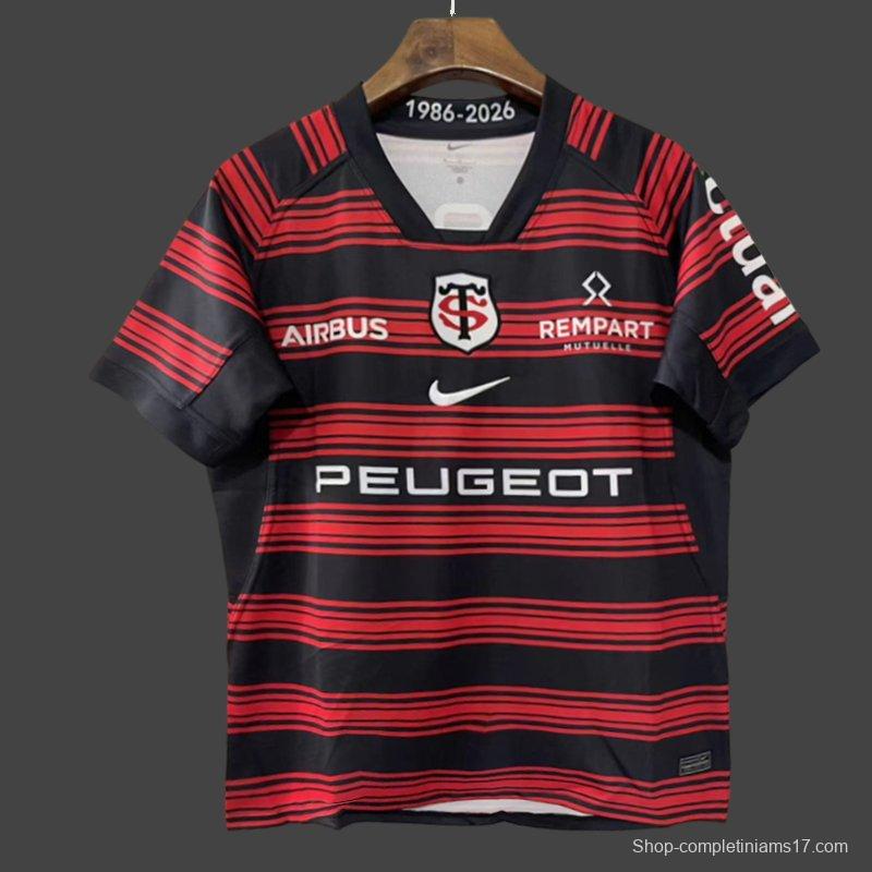 25/26 Stade Toulousain Red and Black Horizontal Stripes Jersey