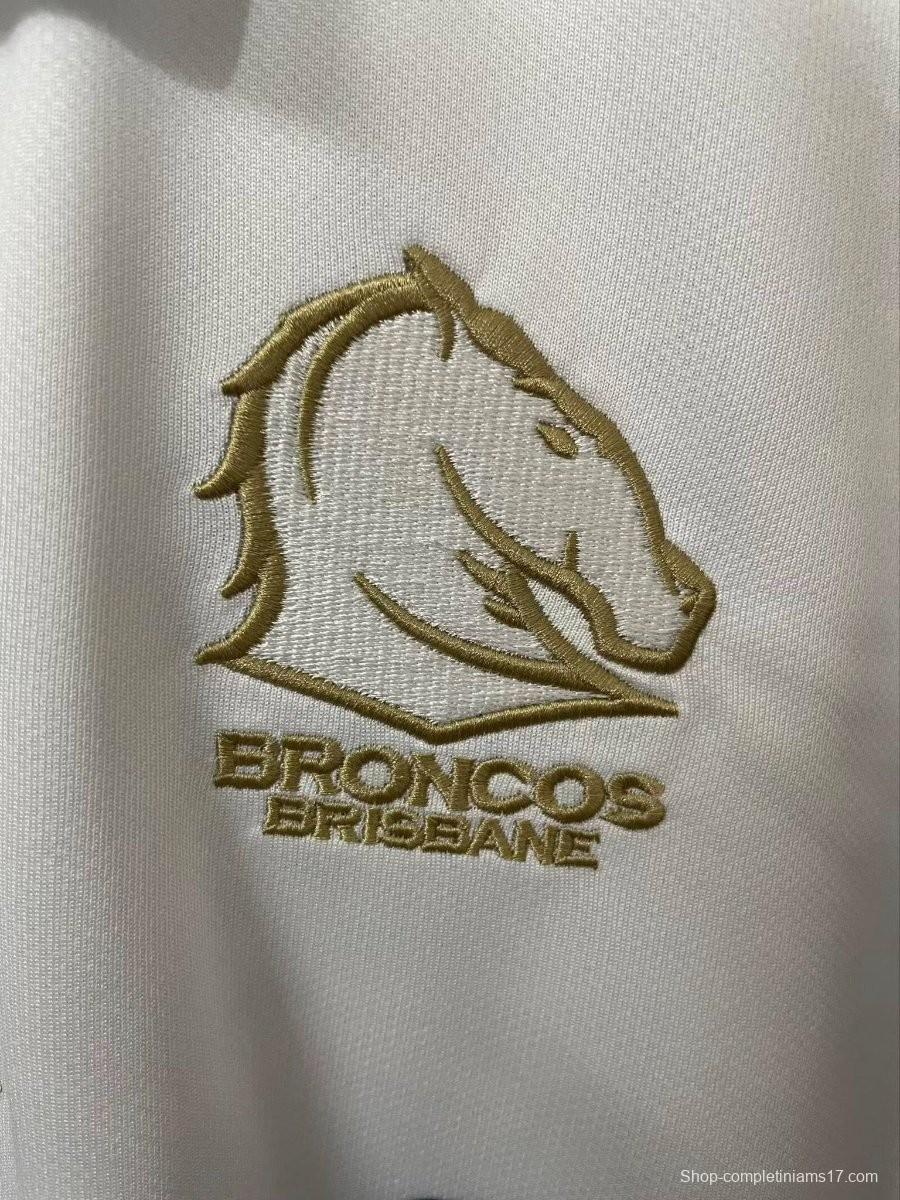 25/26 Brisbane Broncos White with Maroon Sleeves and Diagonal Geometric Stripes  Champion Jersey