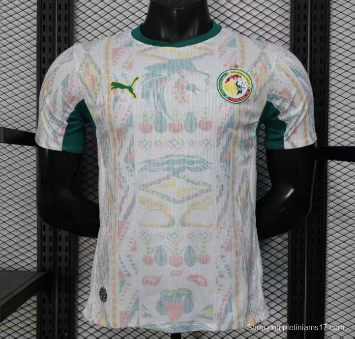 25/26 Player Version  Senegal Away White with African Traditional Pattern Jersey