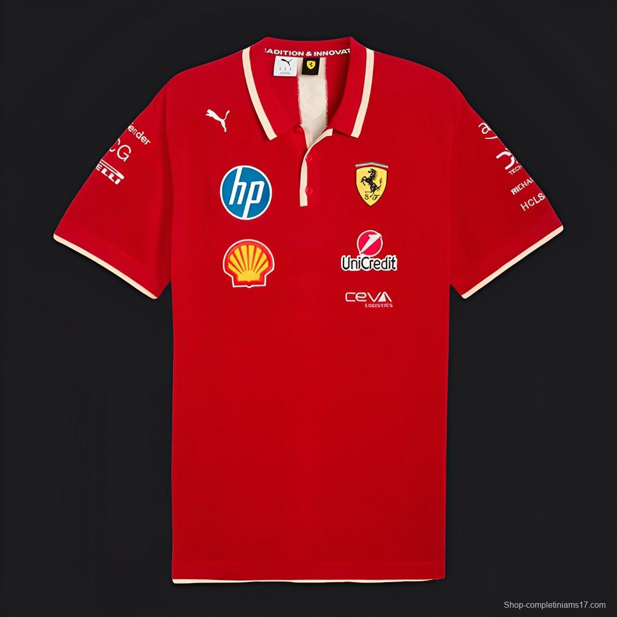 2025 F1 Scuderia Ferrari F1 Team Red with White Trim Polo Shirt