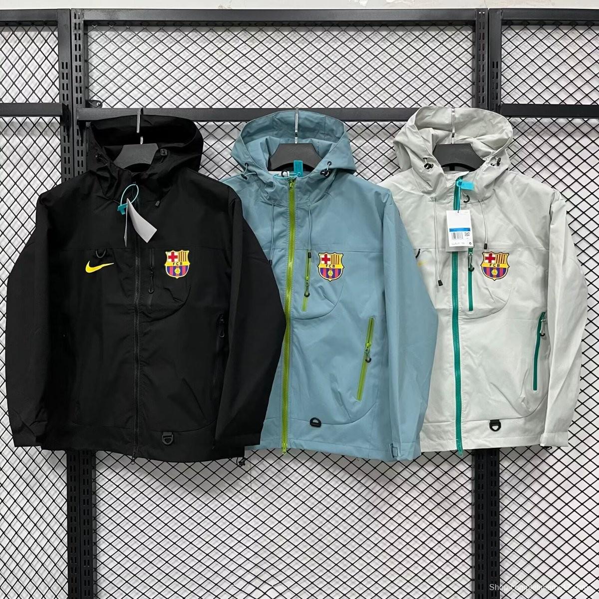 25/26 Barcelona Black/Light Grey/Cream Full Zipper Hoodie Windbreaker