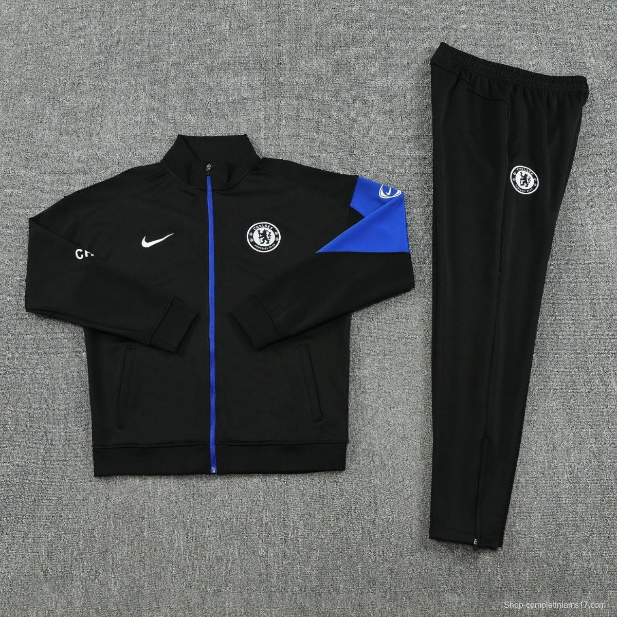 25/26 Chelsea Black with Blue Accents FULL Zipper Jacket Tracksuit +Long Pants