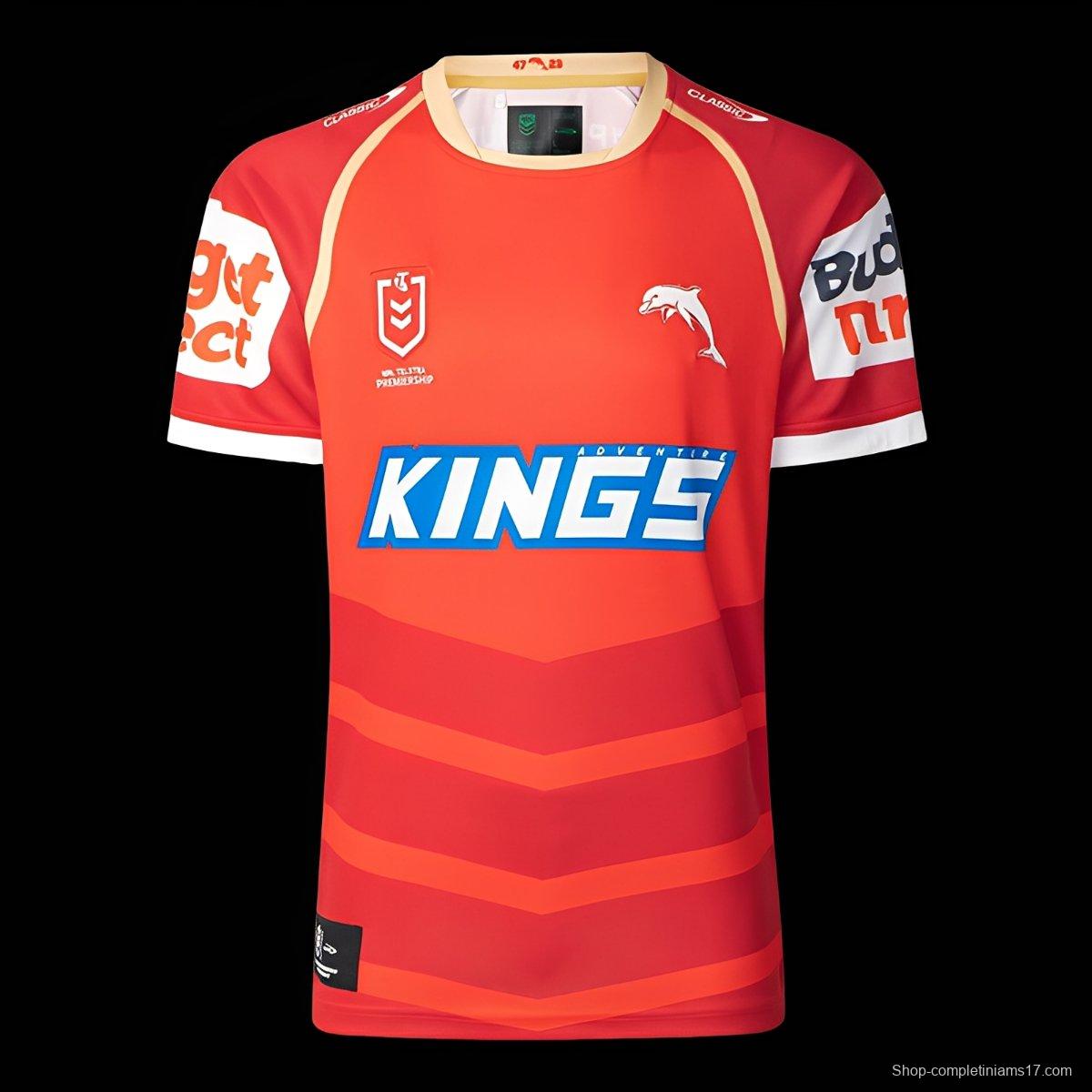2025 Redcliffe Dolphins Red with Tonal Hoops Home Jersey
