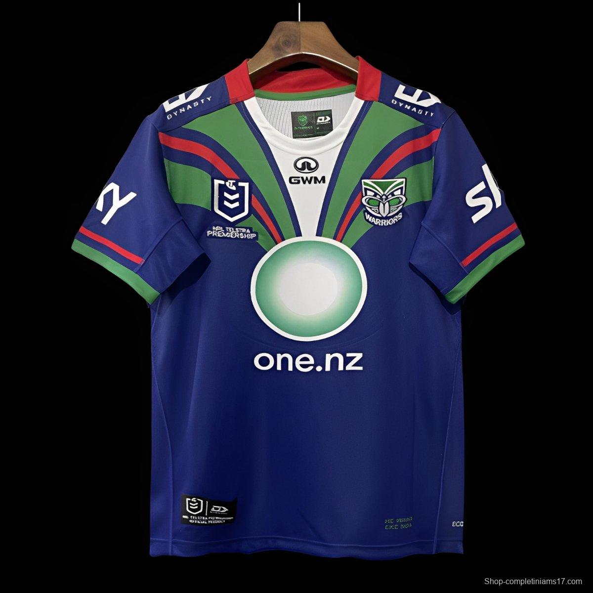 25/26 New Zealand Warriors Navy Blue with Green and Red Diagonal Stripes and Circular Gradient Heritage Jersey