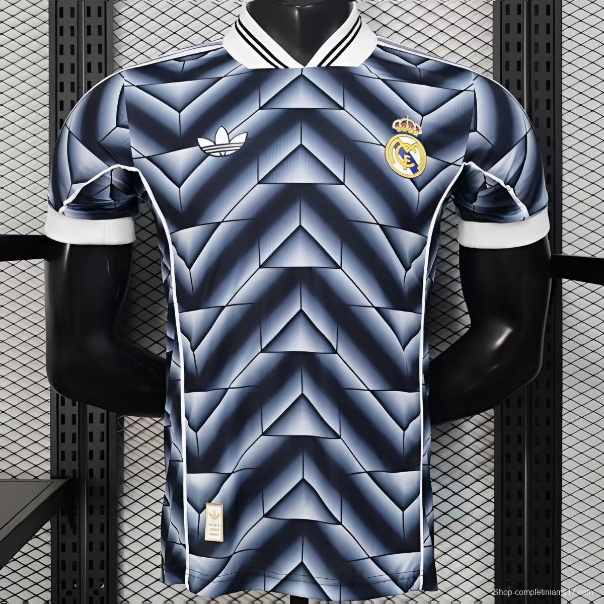 Player Version  1988/89 Real Madrid Third Navy Blue with 3D Geometric Chevron Pattern Jersey