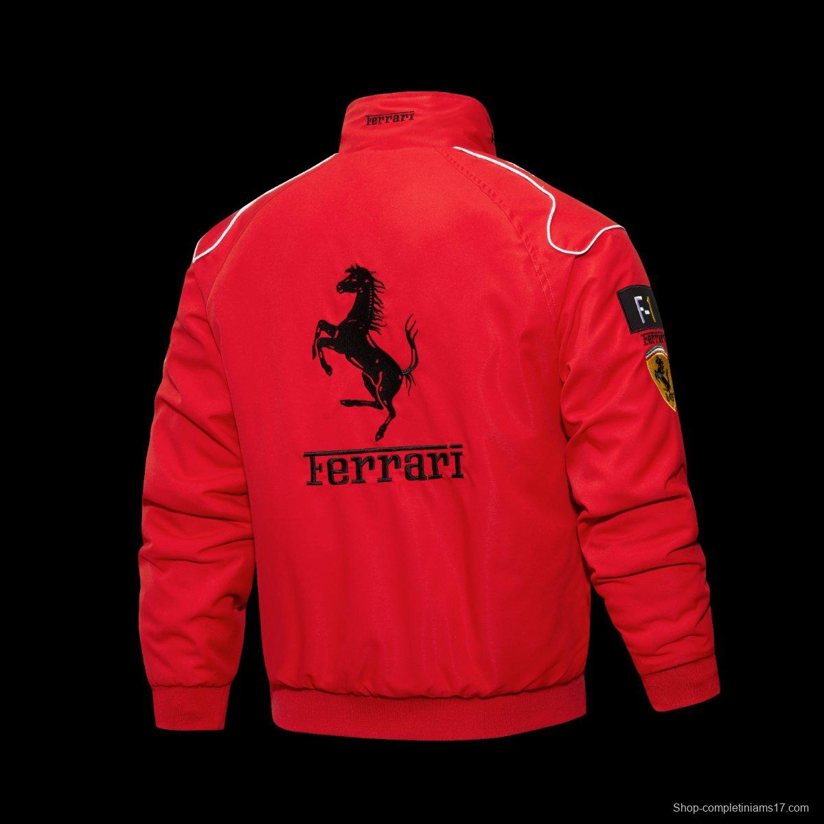 2026 Scuderia Ferrari F1 Team Red Racing Jacket with Black Stripe and Shell UPS Sponsor Logos