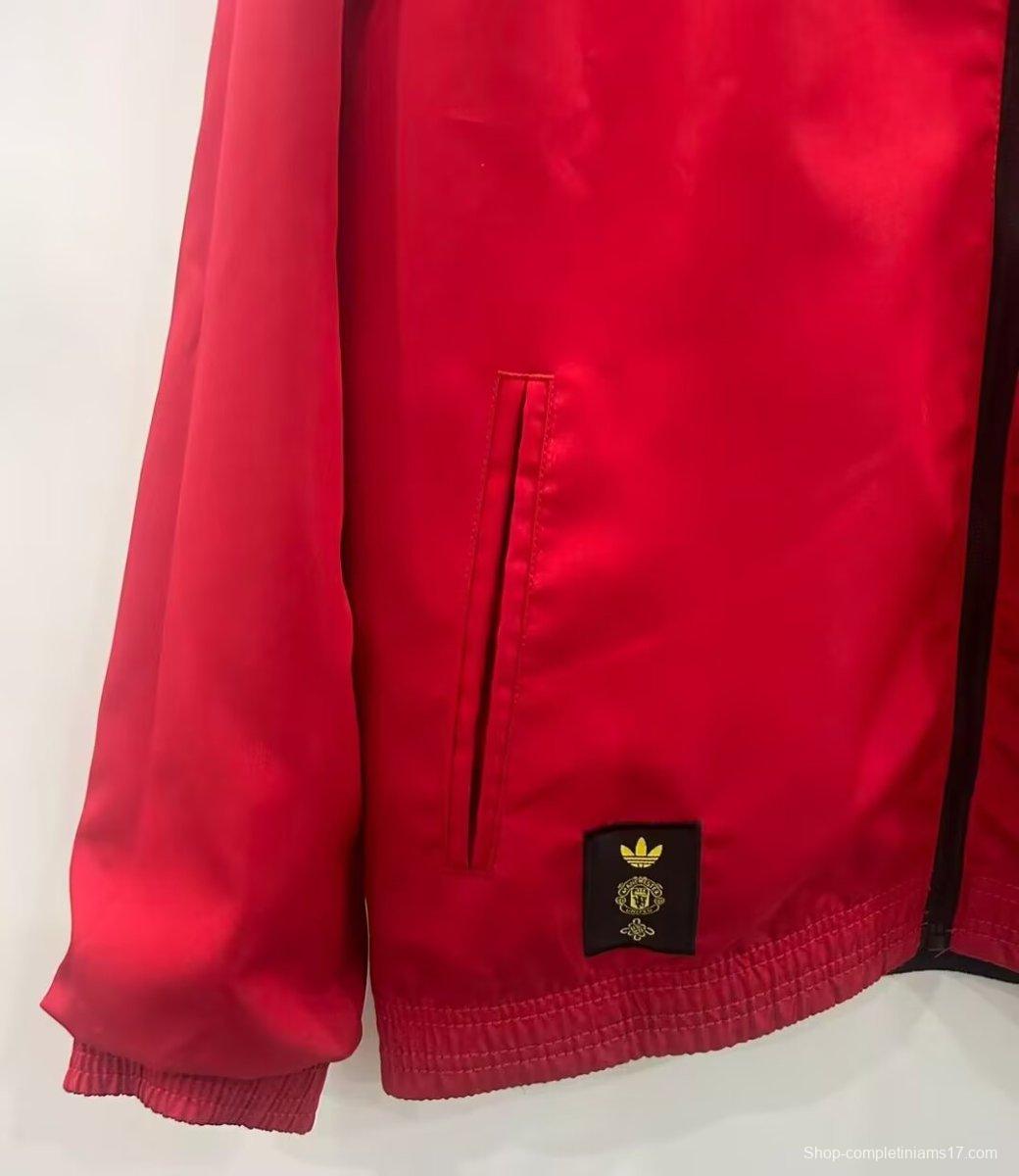 25/26 Manchester United Red/Black Reversible Full Zipper Windbreaker