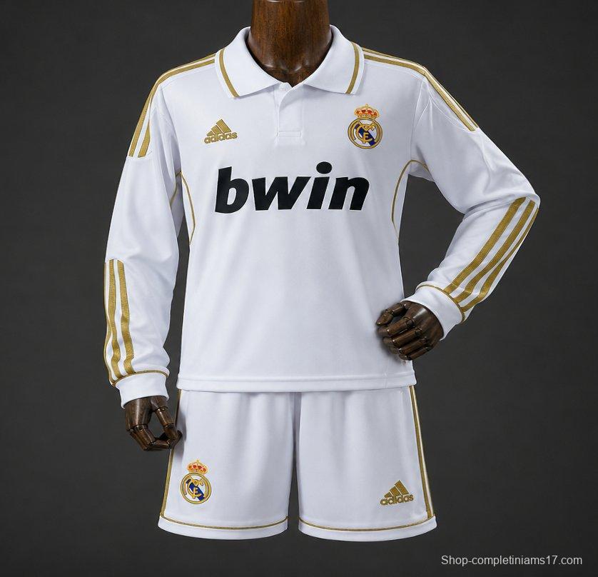 11/12 Kids Real Madrid Home Retro Long-Sleeve Kit Jersey Size 16-28