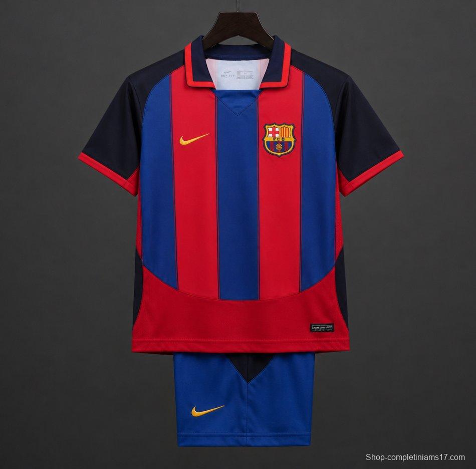Retro Kids 03/04 Barcelona Red Blue Home Jersey