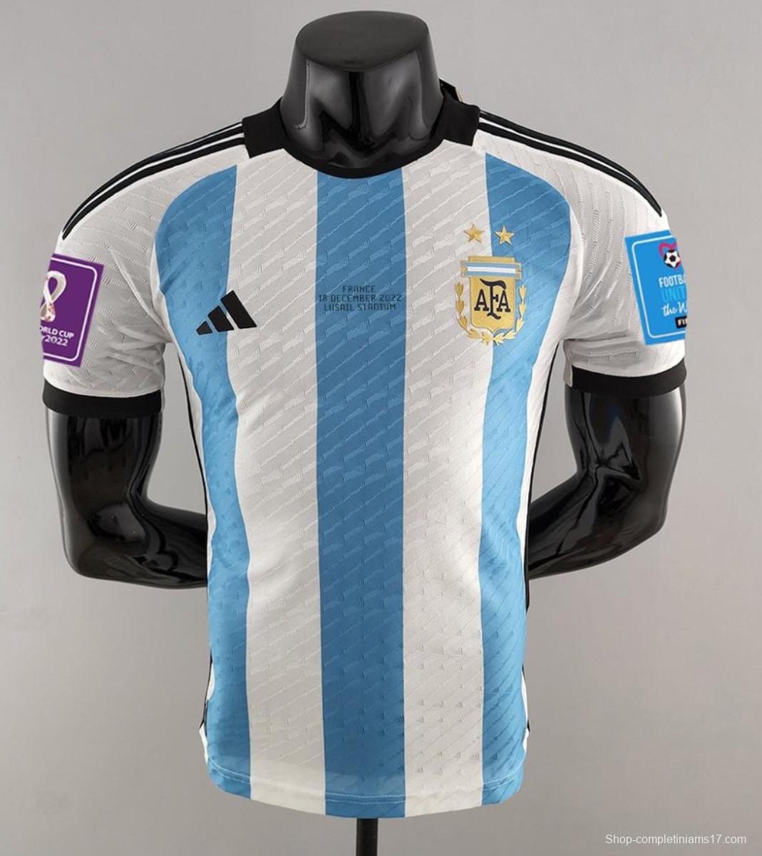 Jersey + Shorts + Socks - Player Version 2 Stars Argentina Home Final Match Jersey With Full Patch